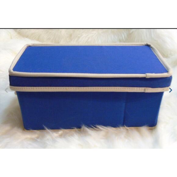 NEW Pottery Barn Canvas STORAGE BIN & LID Blue 13x7x6" Tote Box Shelf Basket - Picture 2 of 9